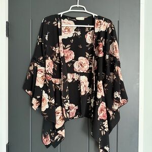 Altar'd State Black and Pink Floral Kimono